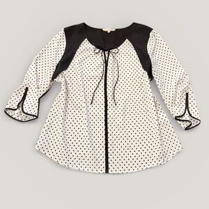 41 Hawthorn Polka Dot Blouse XL Black White Tie Neck 3/4 Sleeve Classic Retro